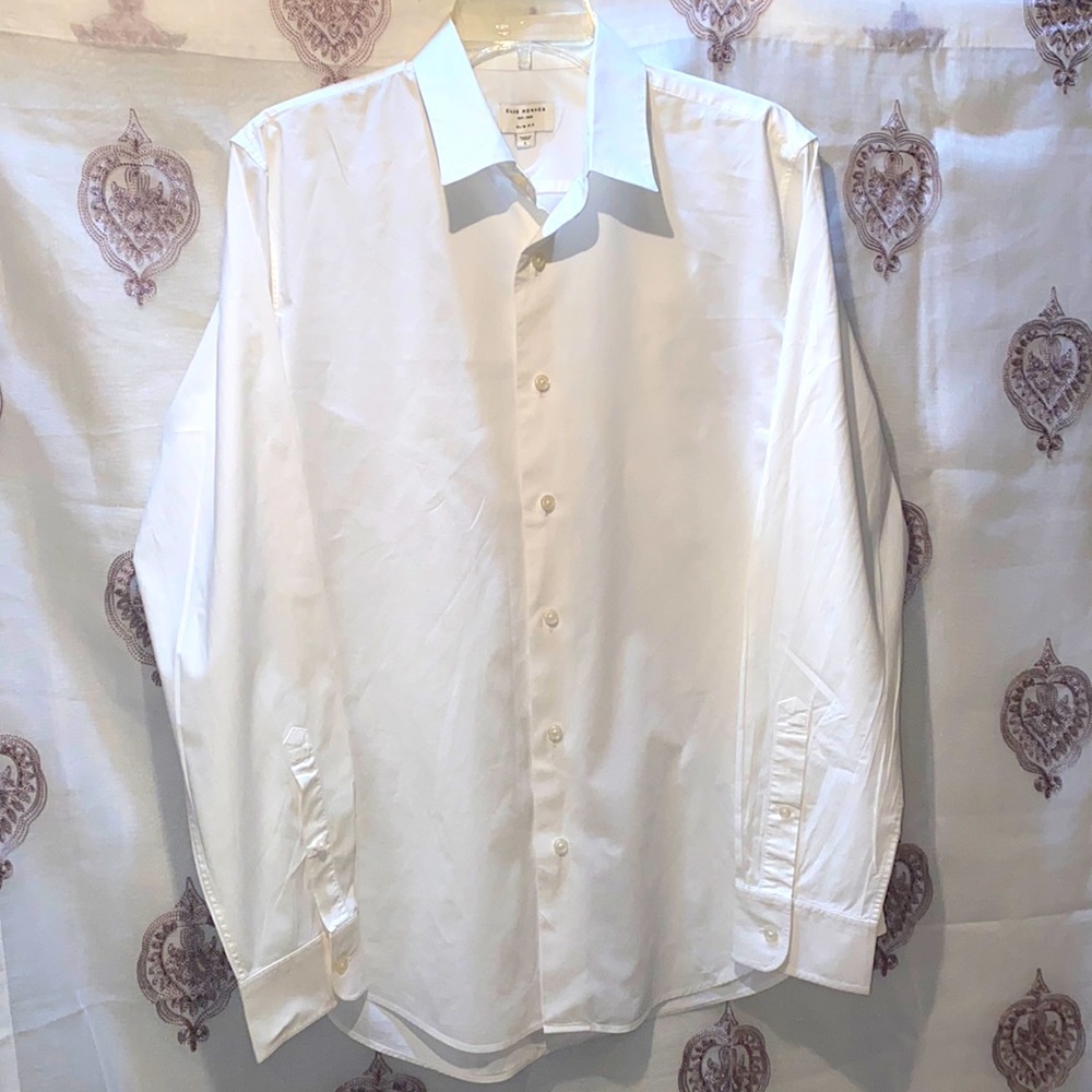 MEN CLUB MONACO WHIITE COTTON/SPANDEX BUTTON DOWN DRESS SHIRT SZ L